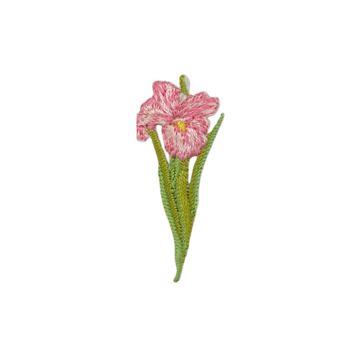 Pink Iris - Small - Flower, Embroidered Iron on Patch