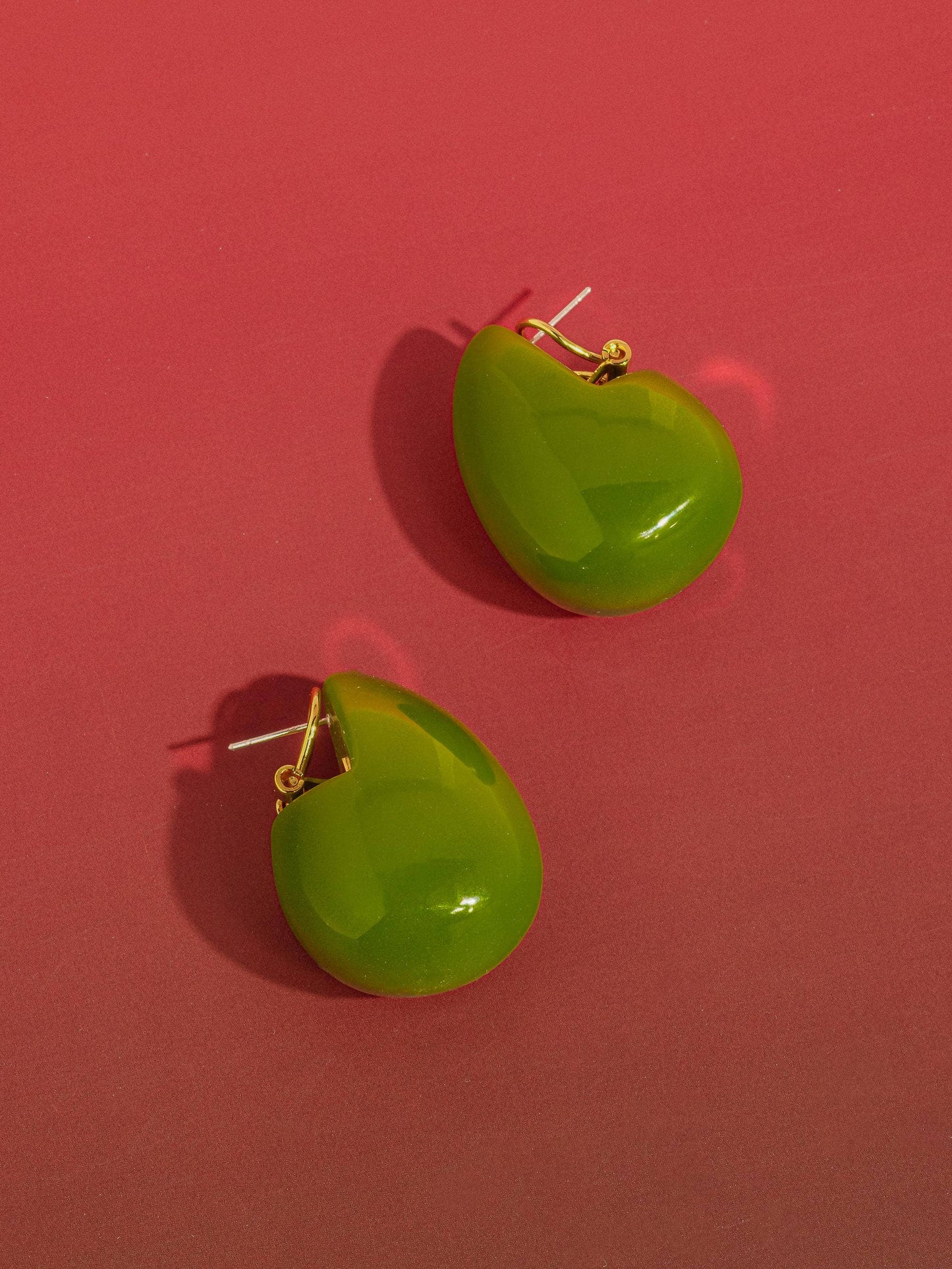 Olive Retro Chunky Teardrop Statement Earring