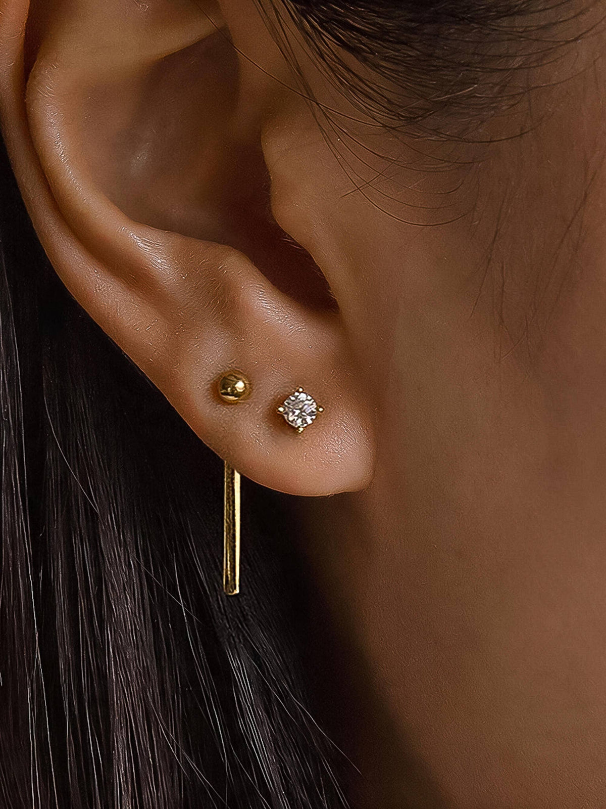 Nola 18K Gold Non-Tarnish CZ Chain Drop Earring Set: Yellow Gold