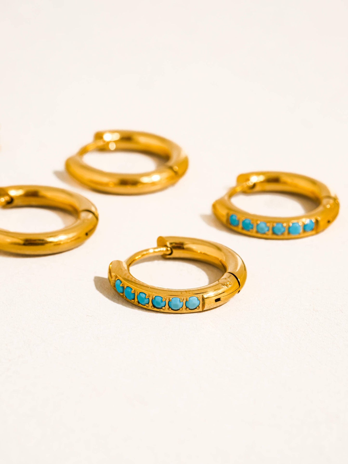 Ivalo 18K Gold Non-Tarnish Turquoise Huggie Earring Set