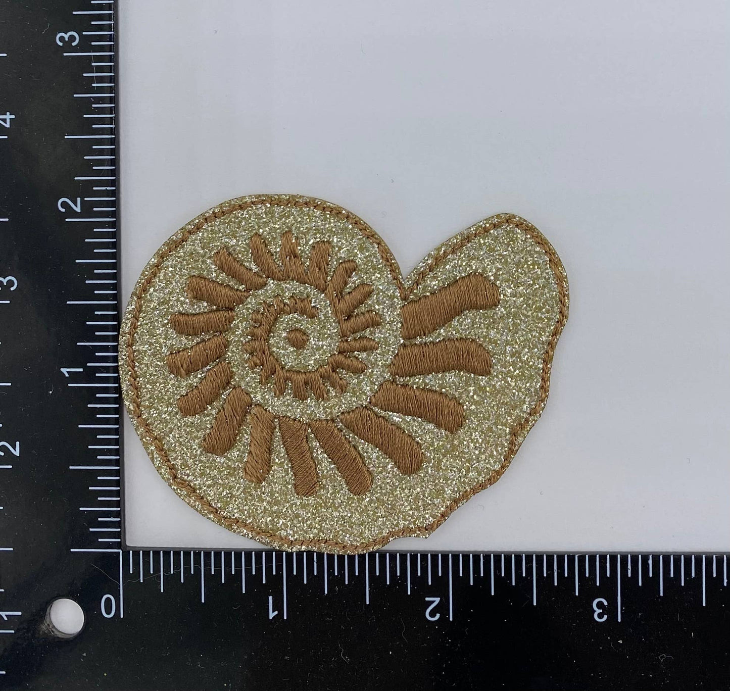 Brown Glitter Seashell, Embroidered, Iron on Patch