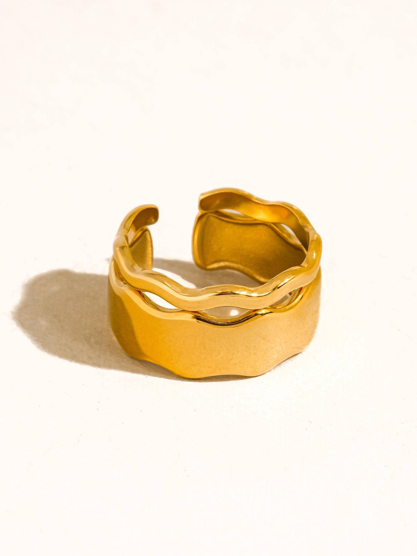 Tracee 18K Gold Non-Tarnish Wave Open Rings: Yellow Gold