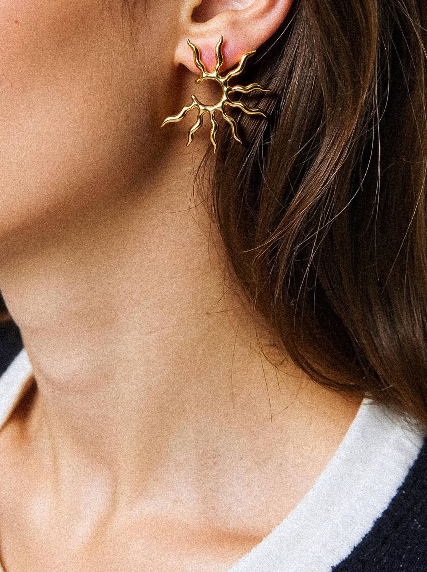 Vionne 18K Gold Non-Tarnish Sunburst Statement Earrings
