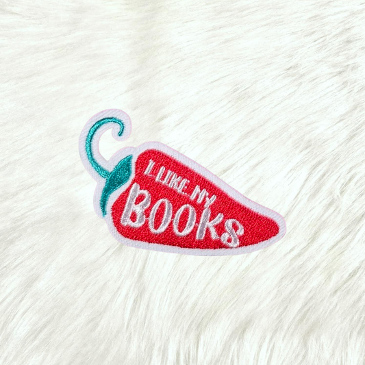 I Like My Books Spicy Pepper Embroidery Iron On Patch