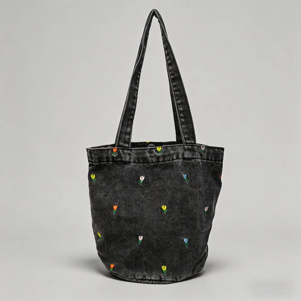 Floral Shoulder Bag: Navy Blue / One Size