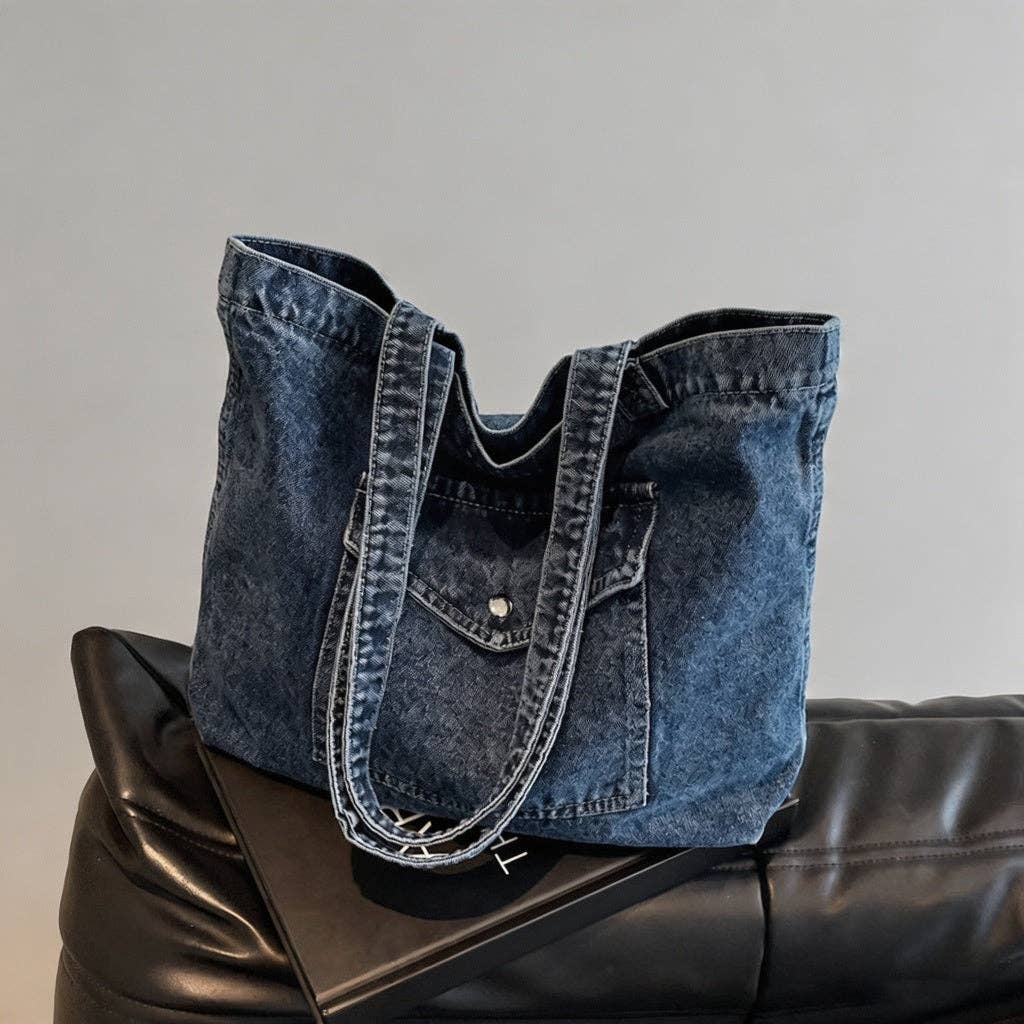 Vintage Denim Tote Bag: Dark Blue / One Size