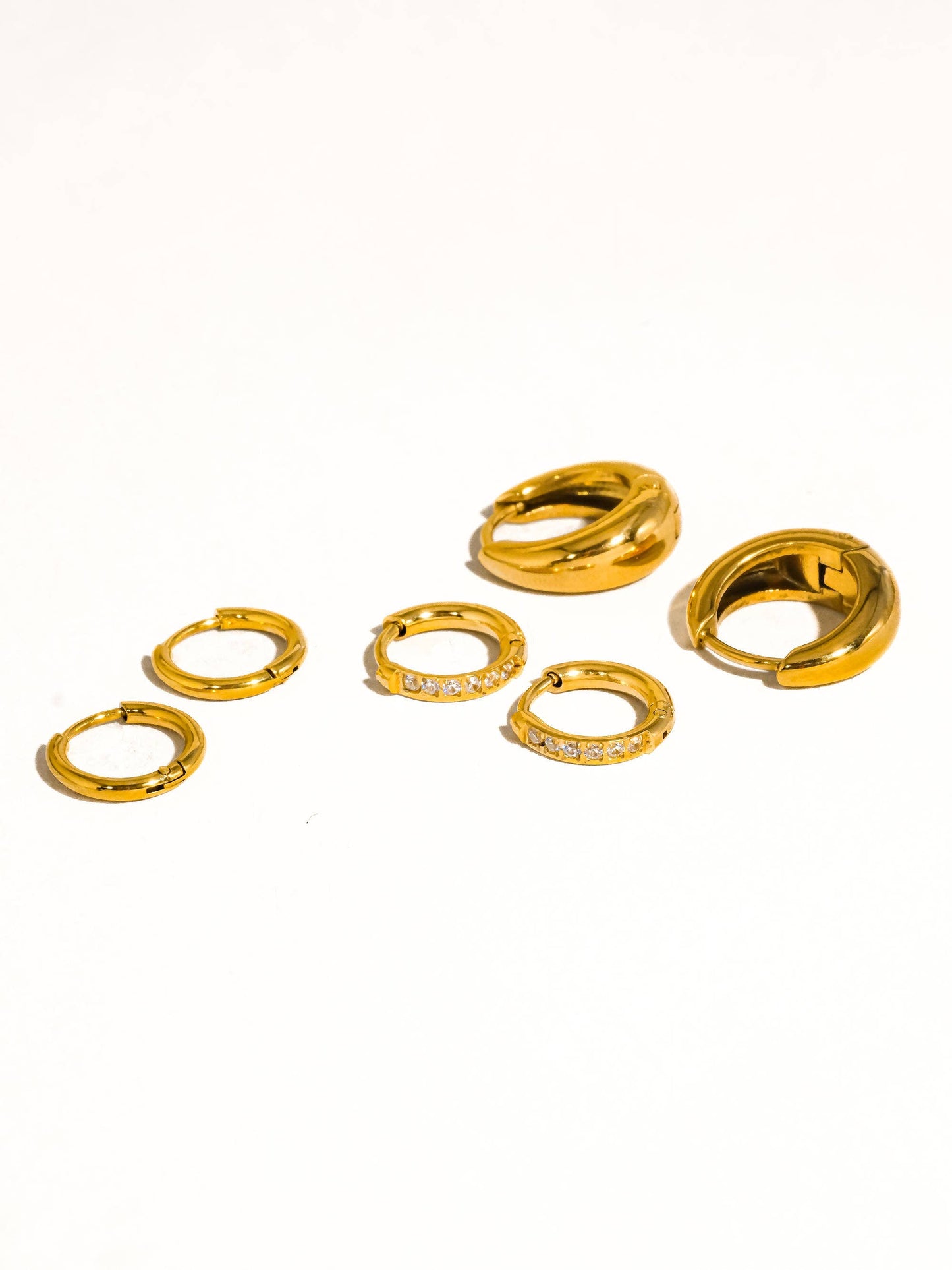 Rayon 18K Gold Non-Tarnish Glam Hoop Earring Set: Yellow Gold