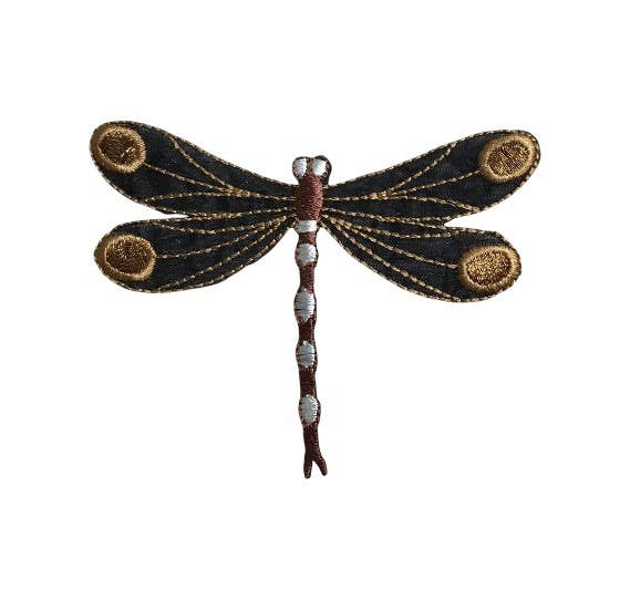 Copper Brown Dragonfly Embroidered Iron on Patch