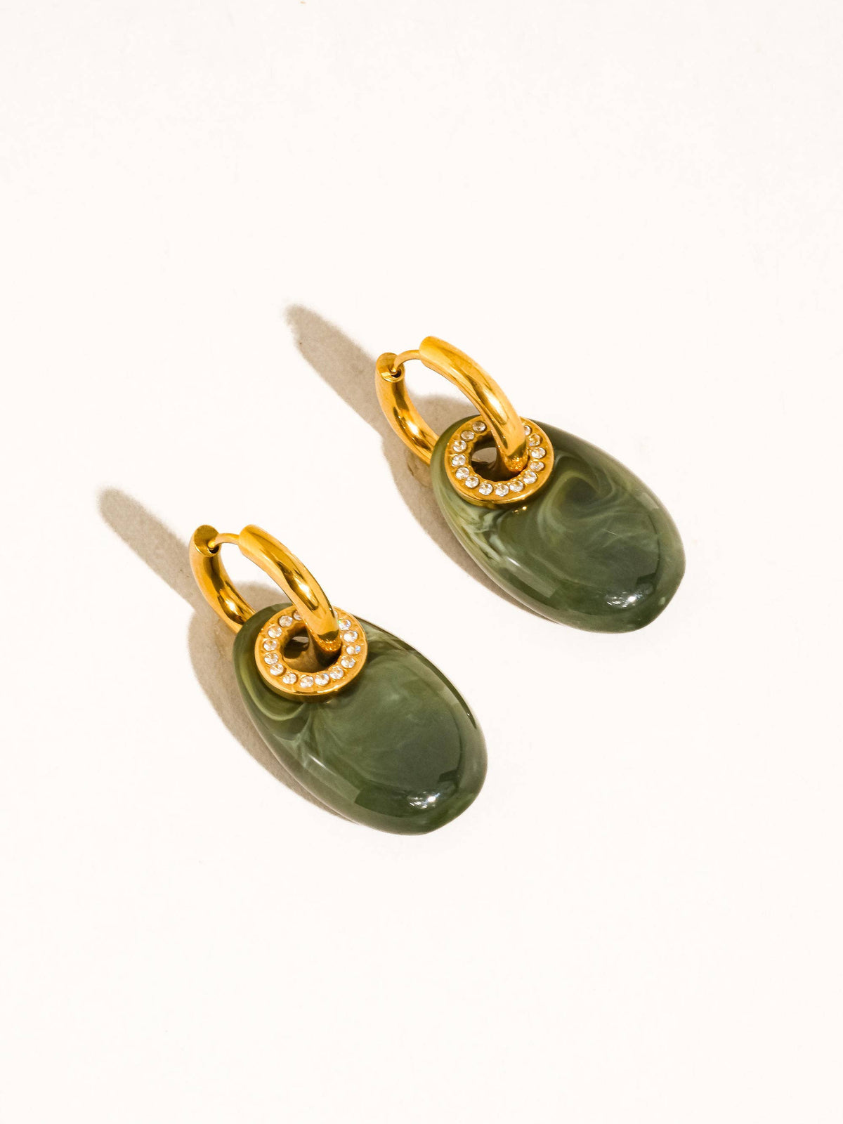 Canari 18K Gold Non-Tarnish Resin Hoop Earrings: Green