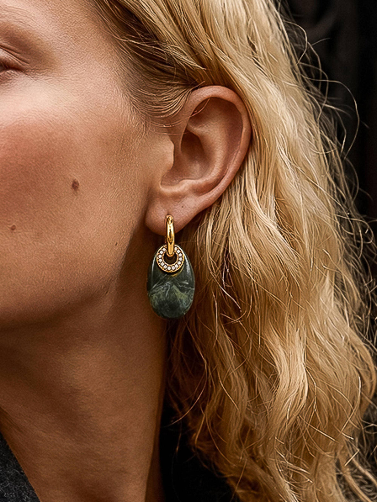 Canari 18K Gold Non-Tarnish Resin Hoop Earrings: Green