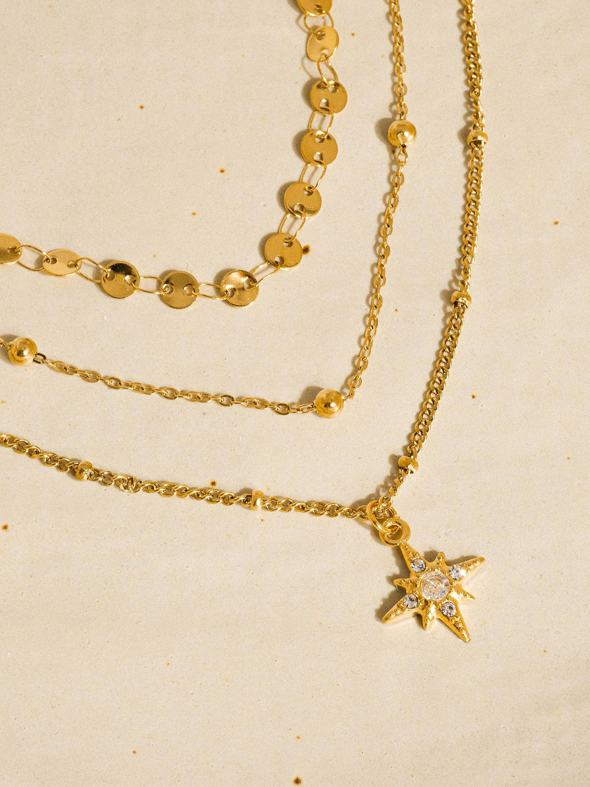 Pascal 18K Non-Tarnish Layered CZ Star Necklace: Yellow Gold