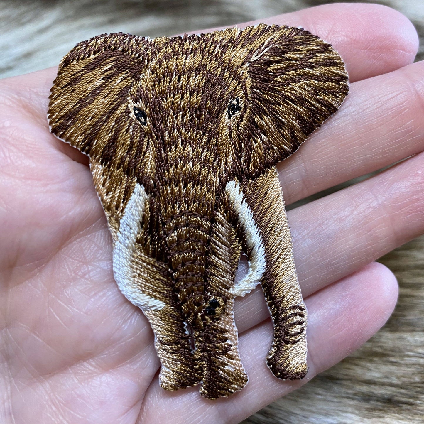 Realistic Brown Elephant - Safari, Zoo, Iron on Patch