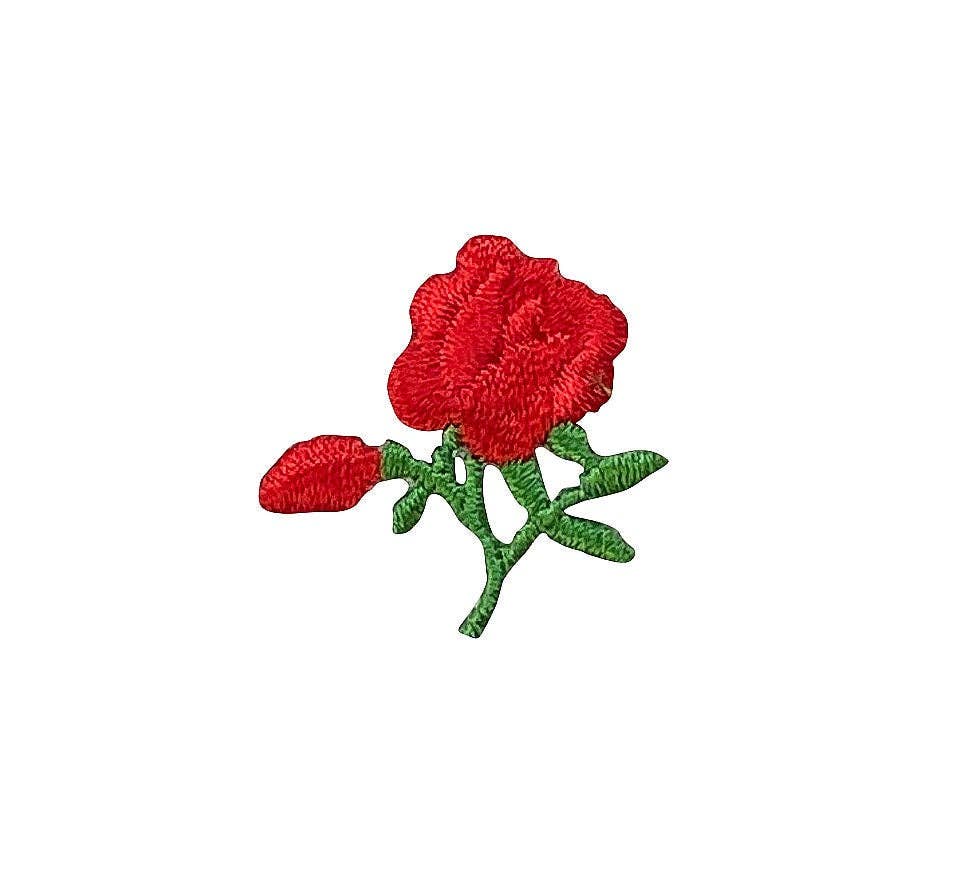 Small Red Rose - Flower - Iron on Applique - Embroidered Patch