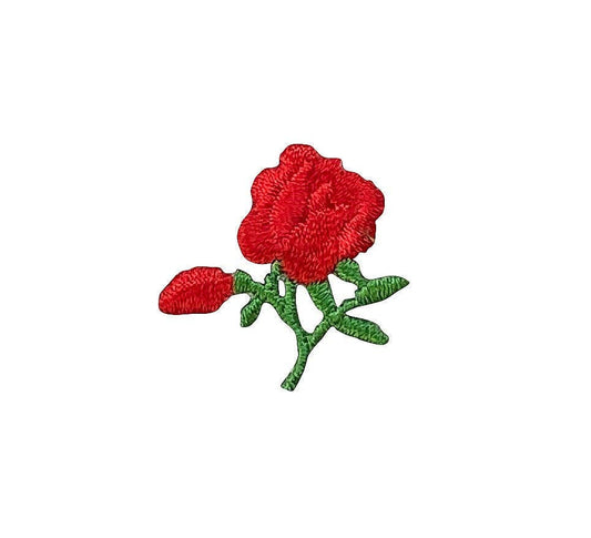 Small Red Rose - Flower - Iron on Applique - Embroidered Patch