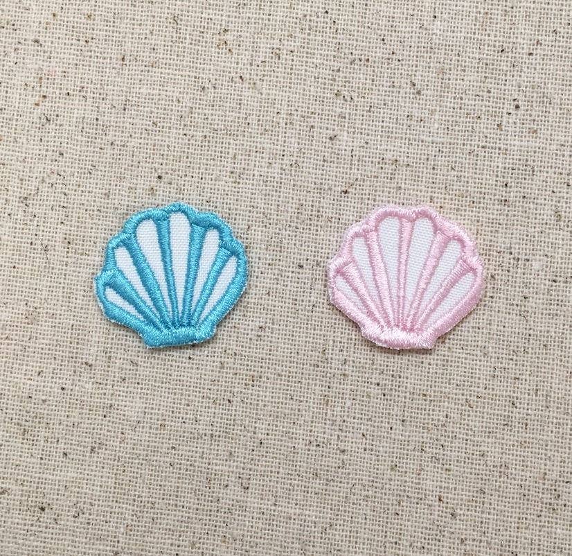 1 inch Seashell - Sea Shell - Embroidered Iron on Patch: Blue