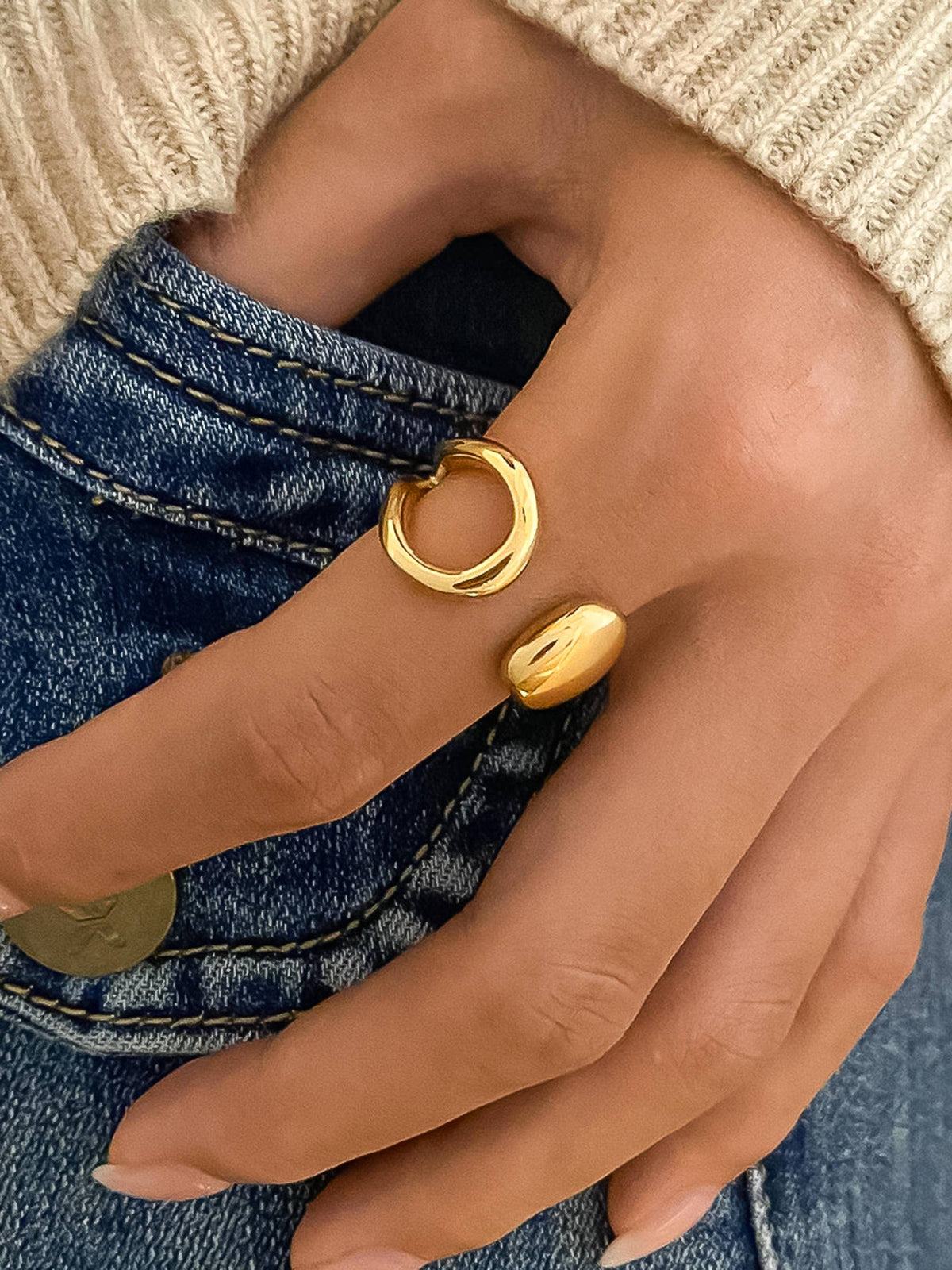 Florine 18K Gold Non-Tarnish Abstract Ring: Yellow Gold