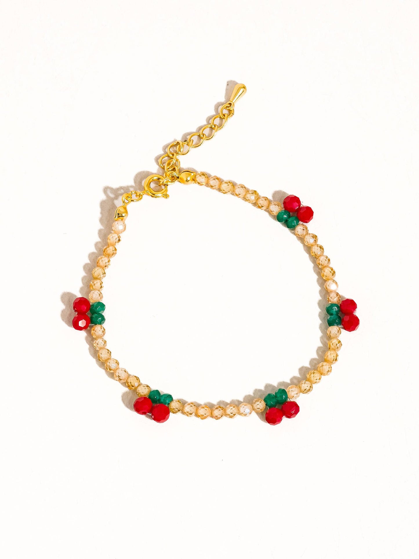 Quentin 18K Gold Handmade Beaded Cherry Bracelet: Red