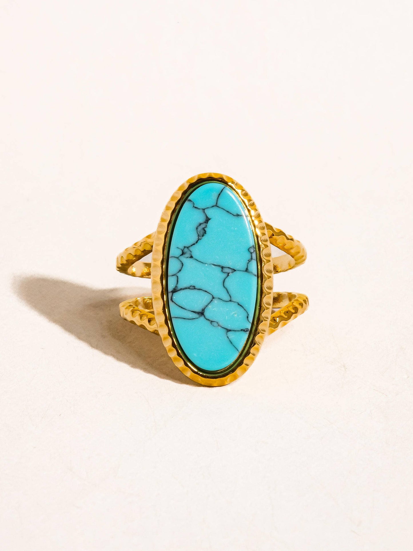 Ashwin 18K Gold Non-Tarnish Natural Stone Ring: Turquoise