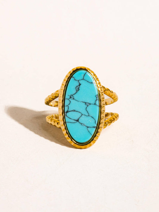 Ashwin 18K Gold Non-Tarnish Natural Stone Ring: Turquoise