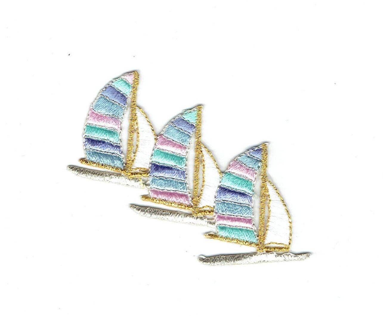 Sailboats - Pastel - Iron On Patch, Embroidered