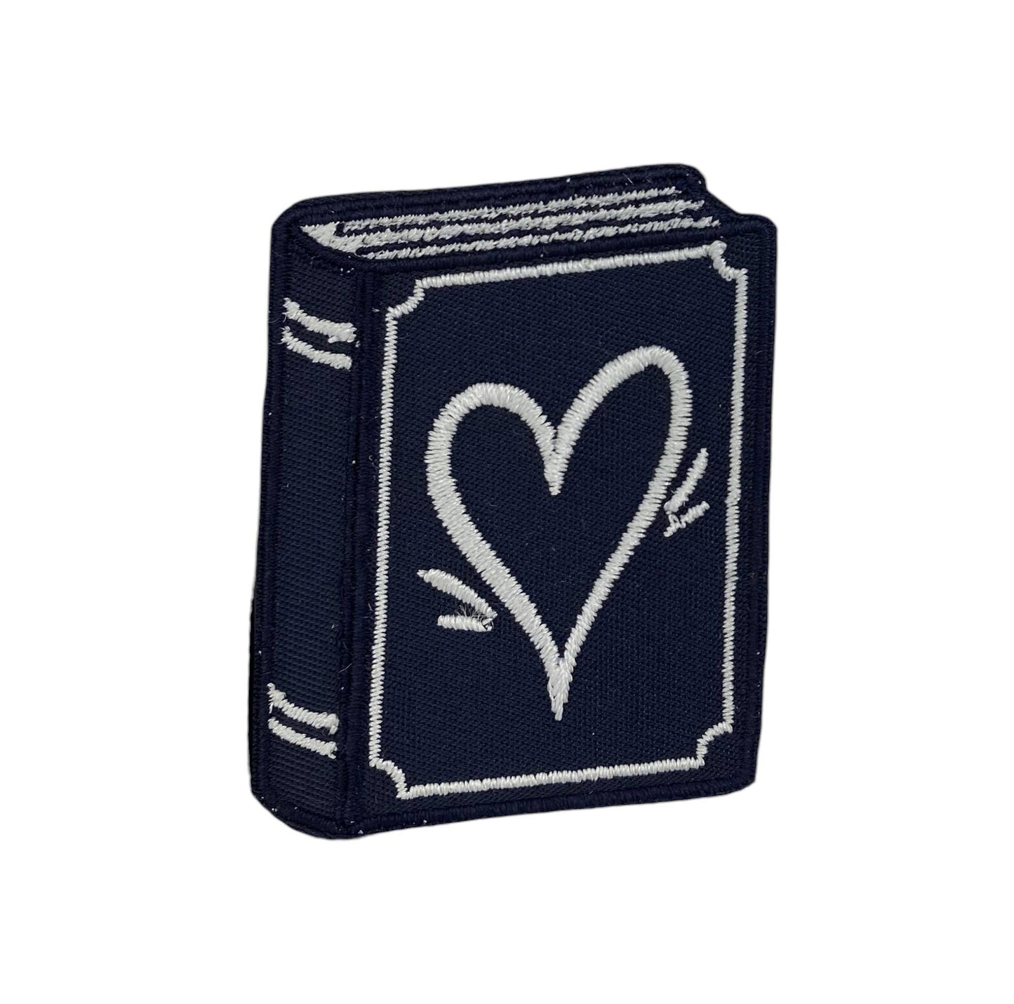 Book with Heart, Navy Embroidered Iron on Patch