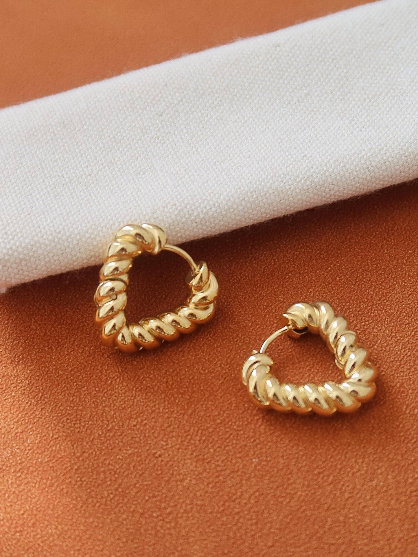 Prudence 18K Gold Non-Tarnish Twisted Heart Hoop Earrings