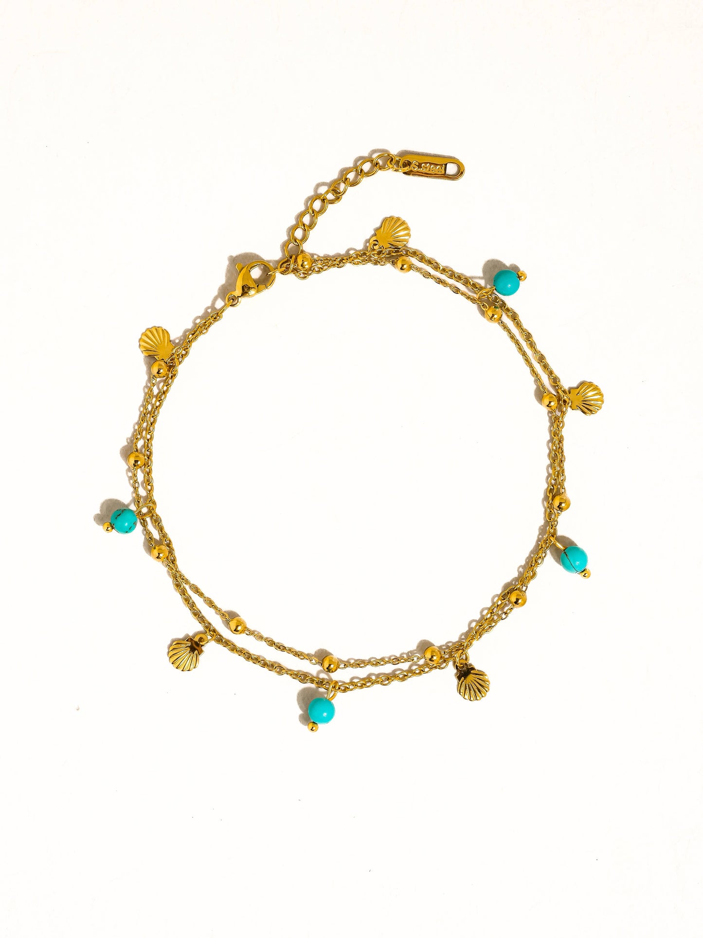 Zinnia 18K Gold Non-Tarnish Beaded Shell Charm Anklets: Blue