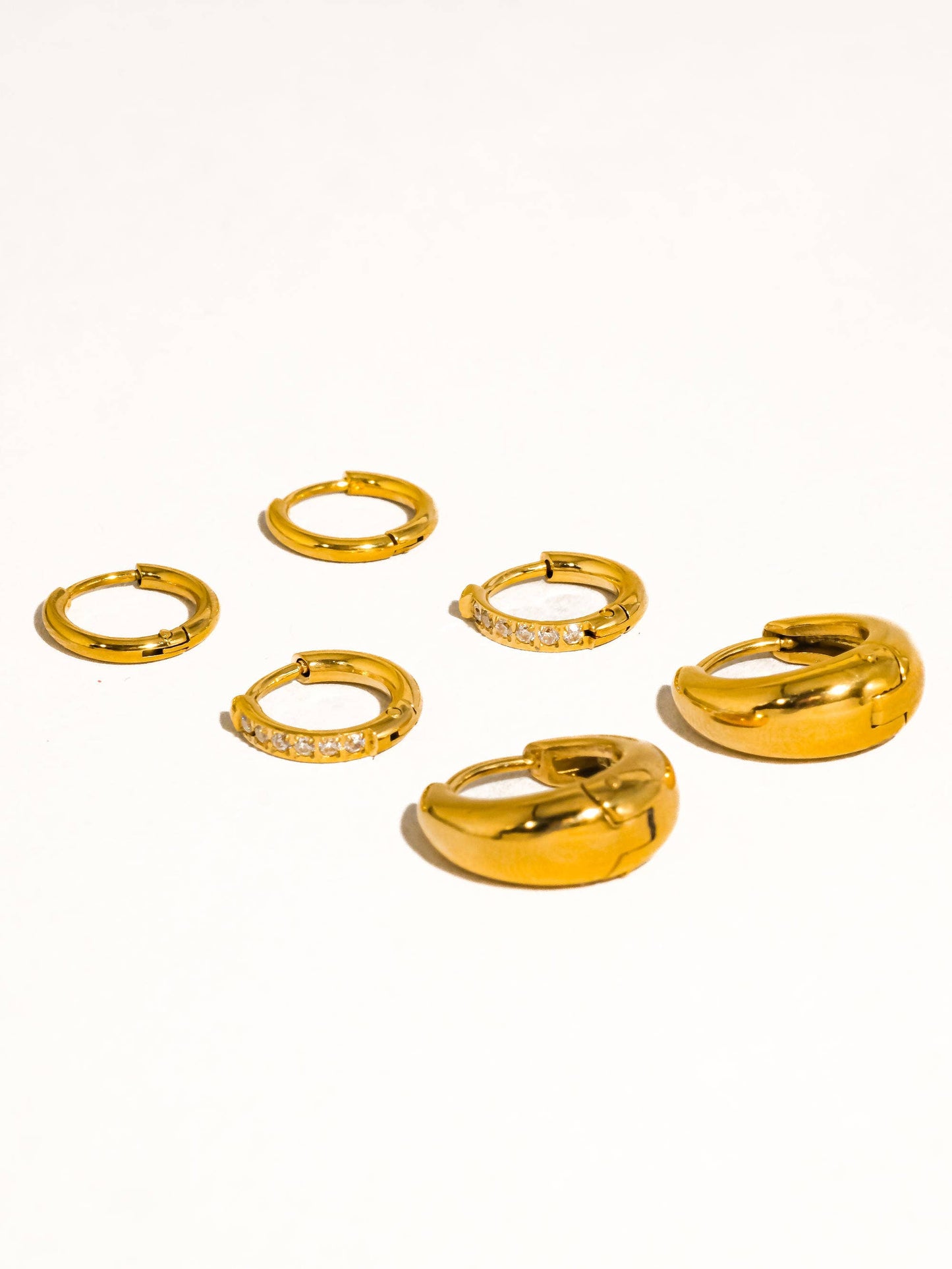 Rayon 18K Gold Non-Tarnish Glam Hoop Earring Set: Yellow Gold