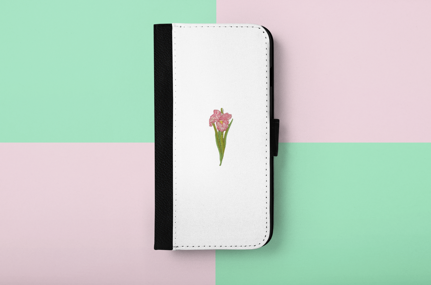 Pink Iris - Small - Flower, Embroidered Iron on Patch
