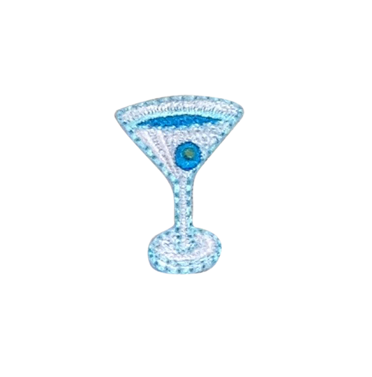 Blue Mini Martini Glass Iron-On Patch – 1" Cocktail Glass