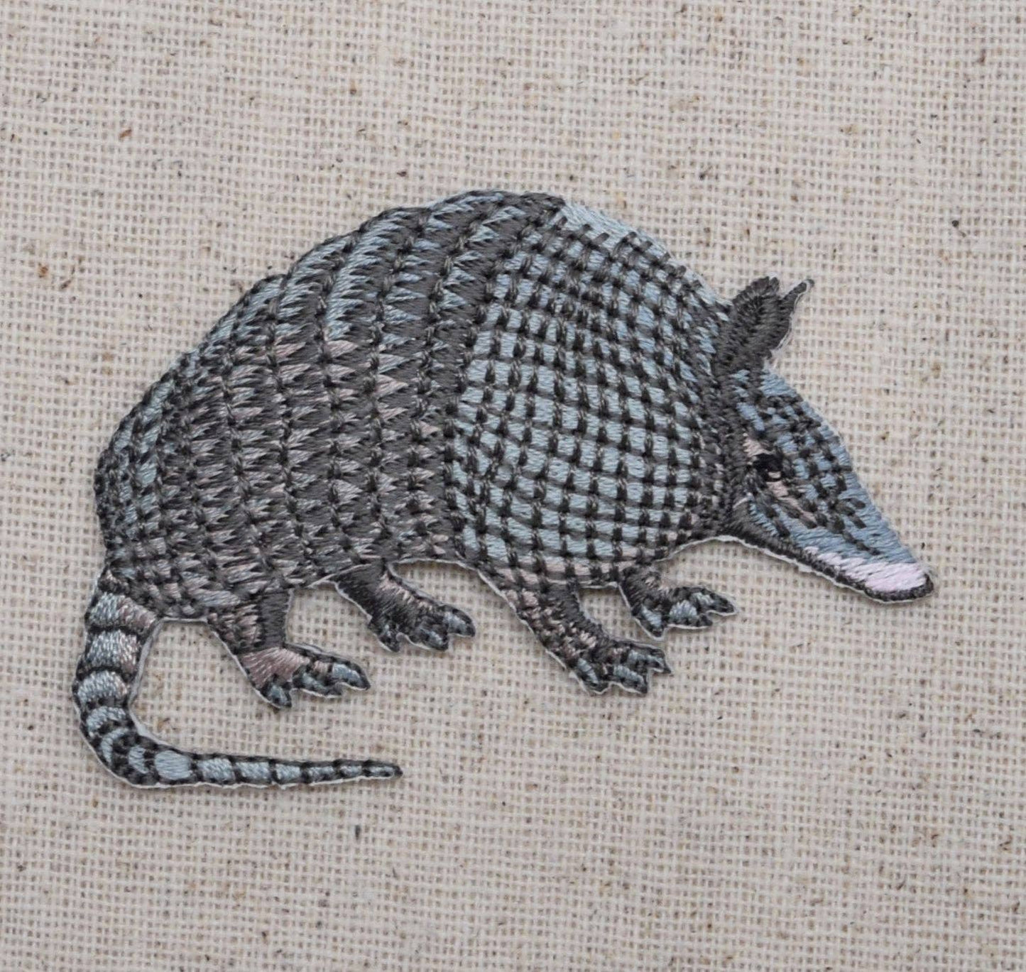 Armadillo - Facing Right, Gray, 9 Nine Banded, Iron On Patch
