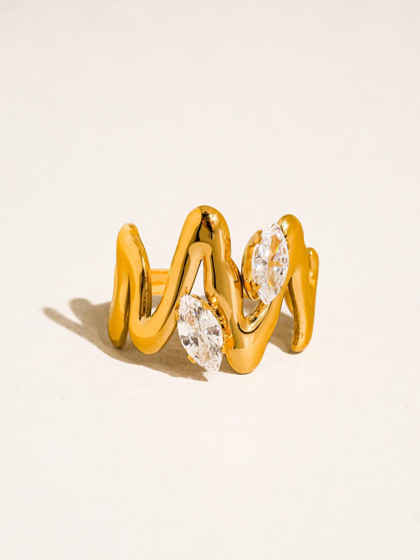 Lumi 18K Gold Non-Tarnish Abstract CZ Open Ring: Yellow Gold