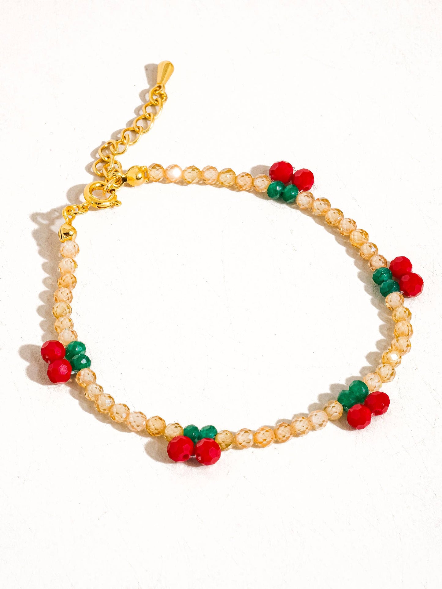 Quentin 18K Gold Handmade Beaded Cherry Bracelet: Red