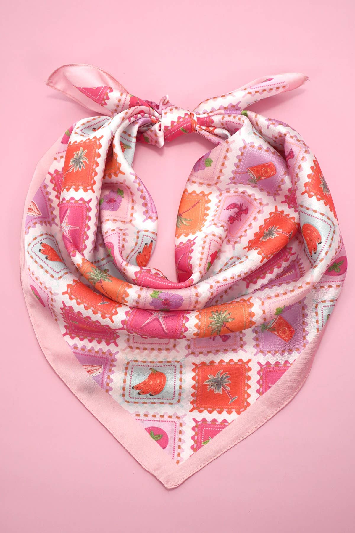 Postal Stamp Lobster Flower Silk Finish Scarf | 40SC731: PINK