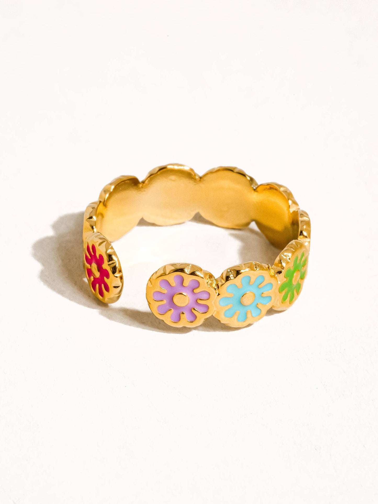 Marbella 18K Gold Non-Tarnish Floral Patterned Ring: Multi-Colored