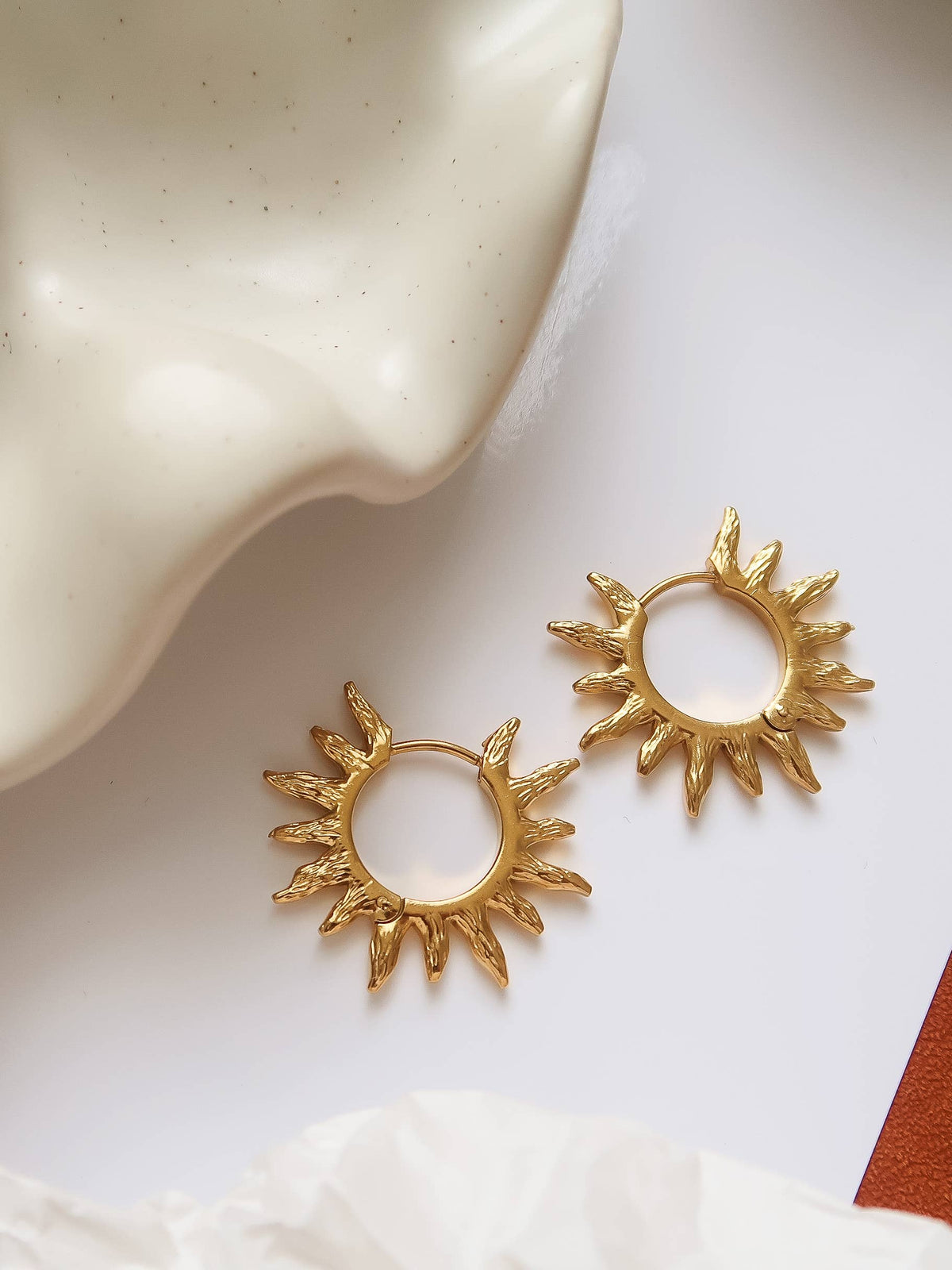 Sablière 18K Gold Non-Tarnish Sunburst Hoop Earrings: Yellow Gold