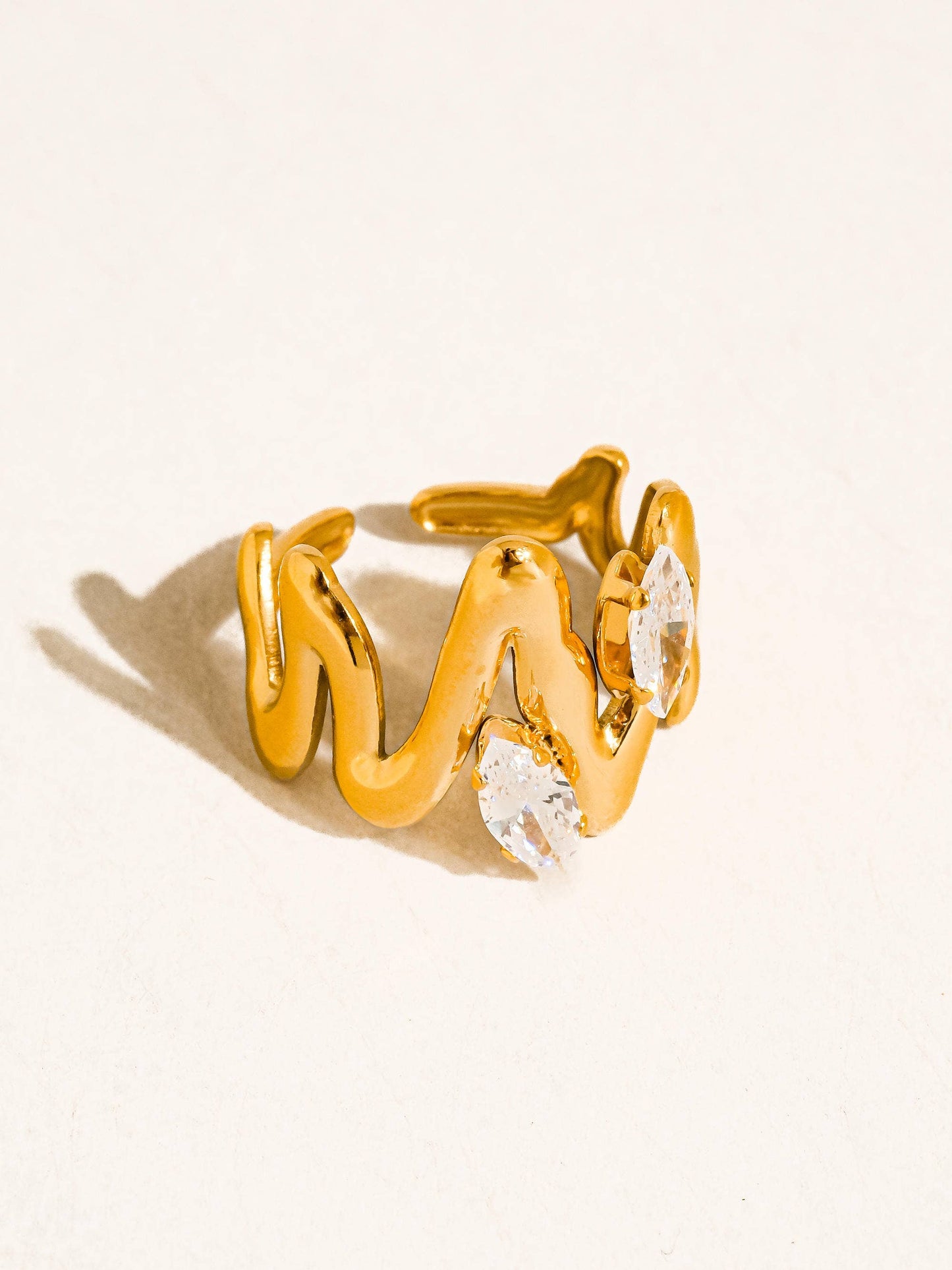 Lumi 18K Gold Non-Tarnish Abstract CZ Open Ring: Yellow Gold