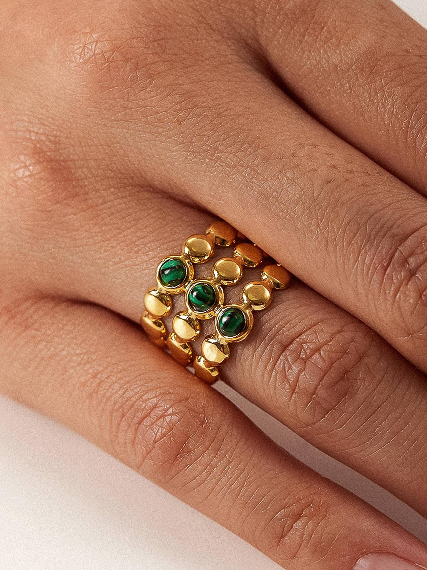 Quest 18K Gold Non-Tarnish Stone Beaded Ring