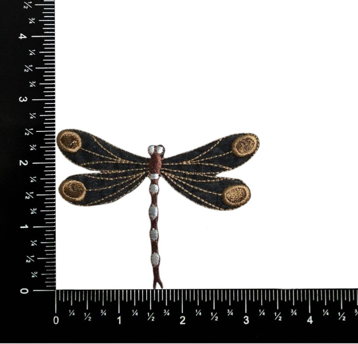 Copper Brown Dragonfly Embroidered Iron on Patch