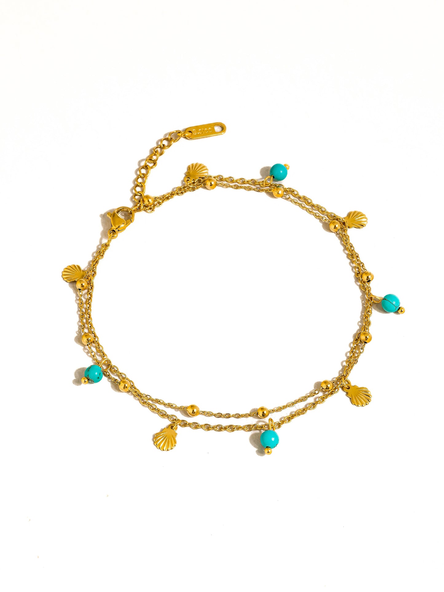Zinnia 18K Gold Non-Tarnish Beaded Shell Charm Anklets: Blue