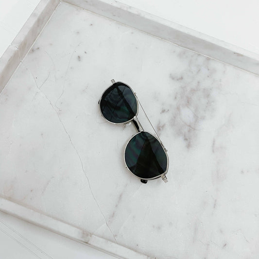 Gemma Retro Aviators: Silver/Black Lens