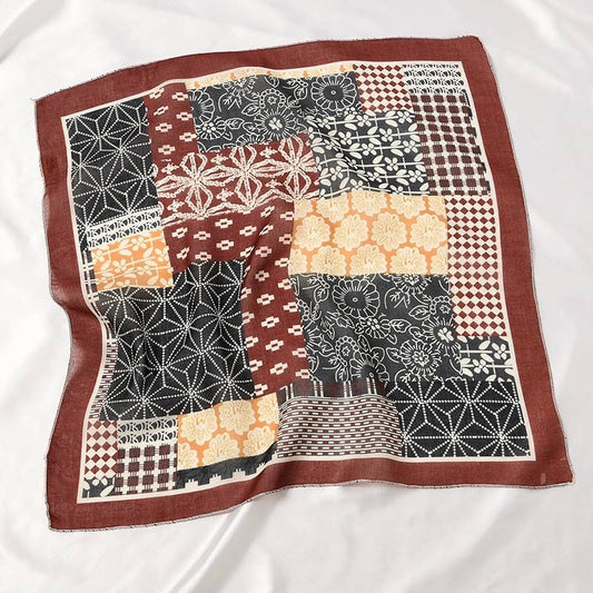 LARGE MIX PATCH FLORAL PRINT BANDANA SCARF | 40SC698: Brown