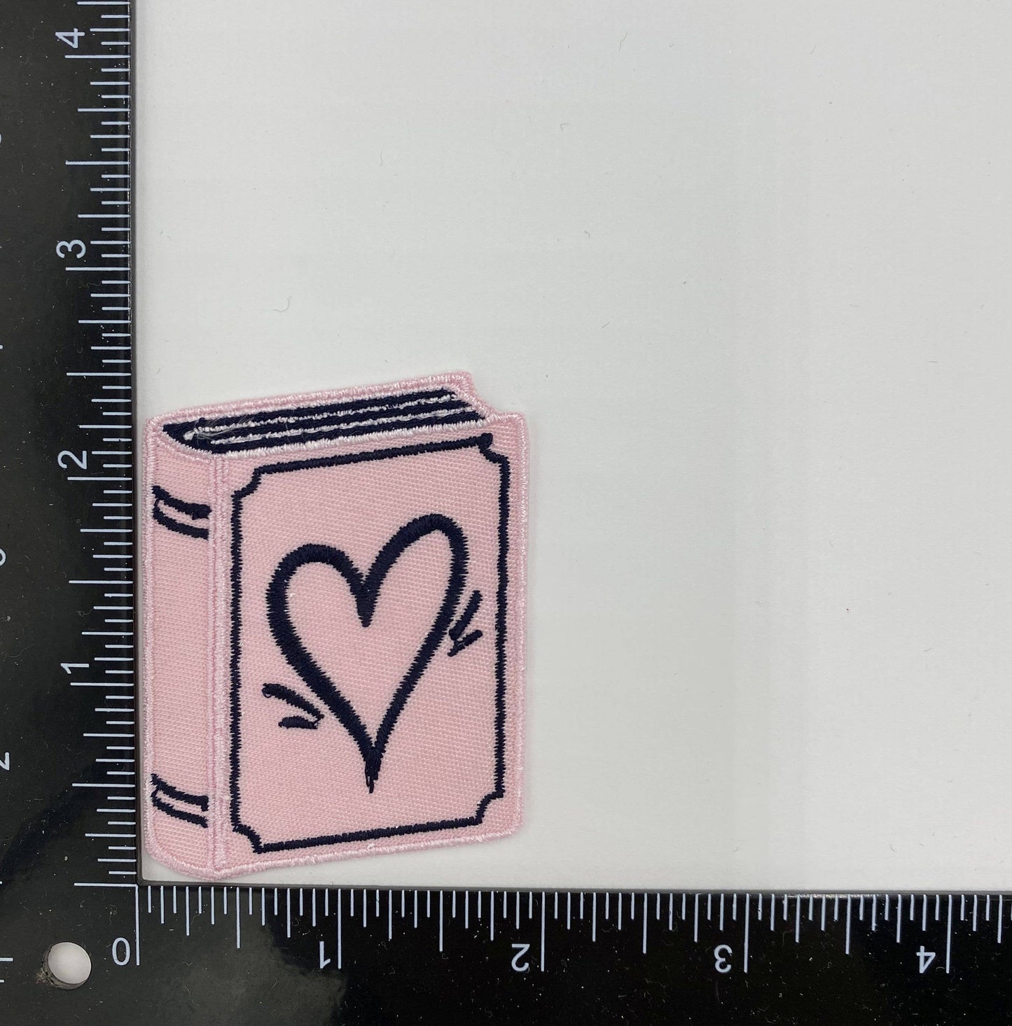 Book with Heart, Pink and Navy Embroidered Iron on Patch