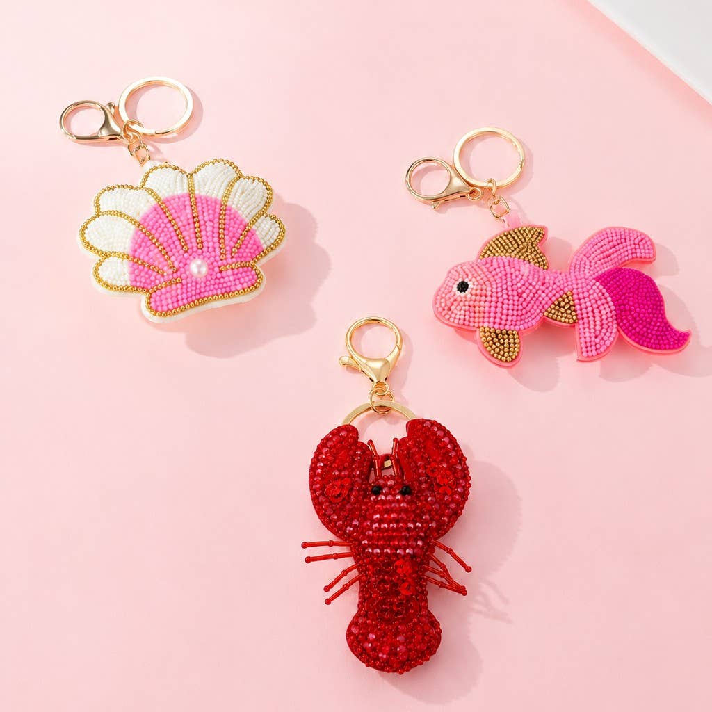 Beaded Fish Seashell Lobster Keychains | 40KC186: FISH
