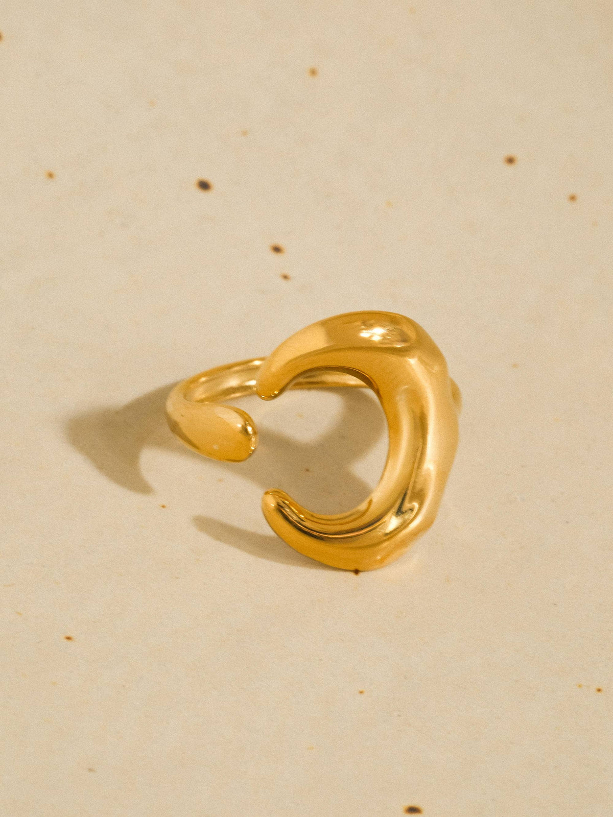 Aurelune 18K Gold Non-Tarnish Minimalist Moon Ring: Yellow Gold