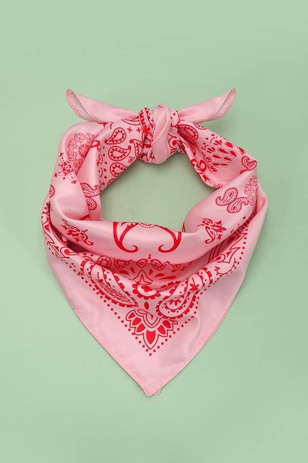 PAISLEY PINK SILKY FEEL BANDANA SCARF | 40SC616: Pink