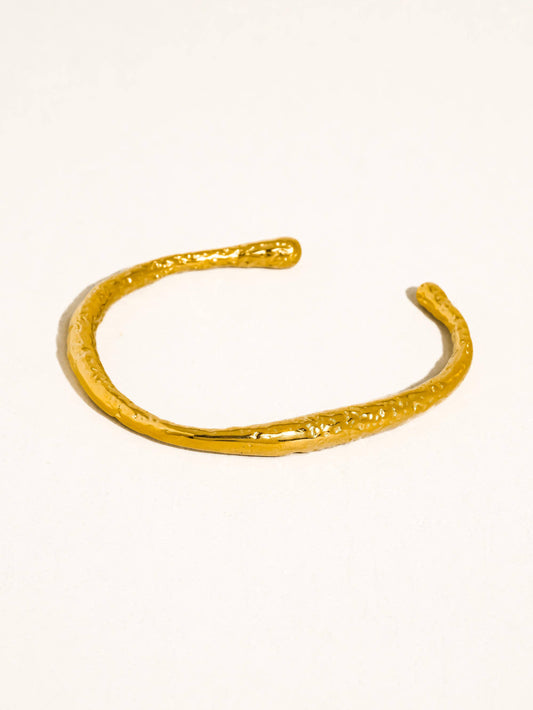 Ruvic 18K Gold Non-Tarnish Textured Open Cuff Bracelet
