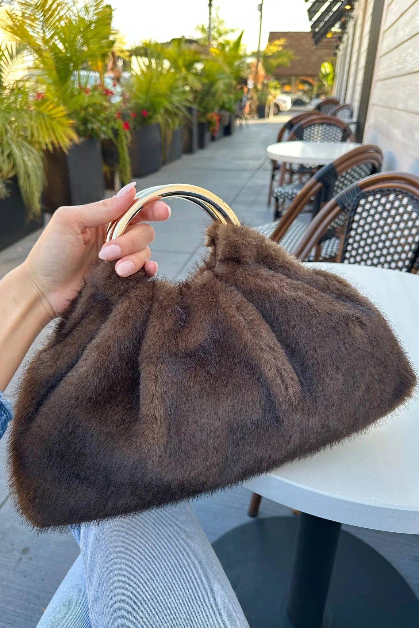 Chocolate Faux Fur Clutch Bag