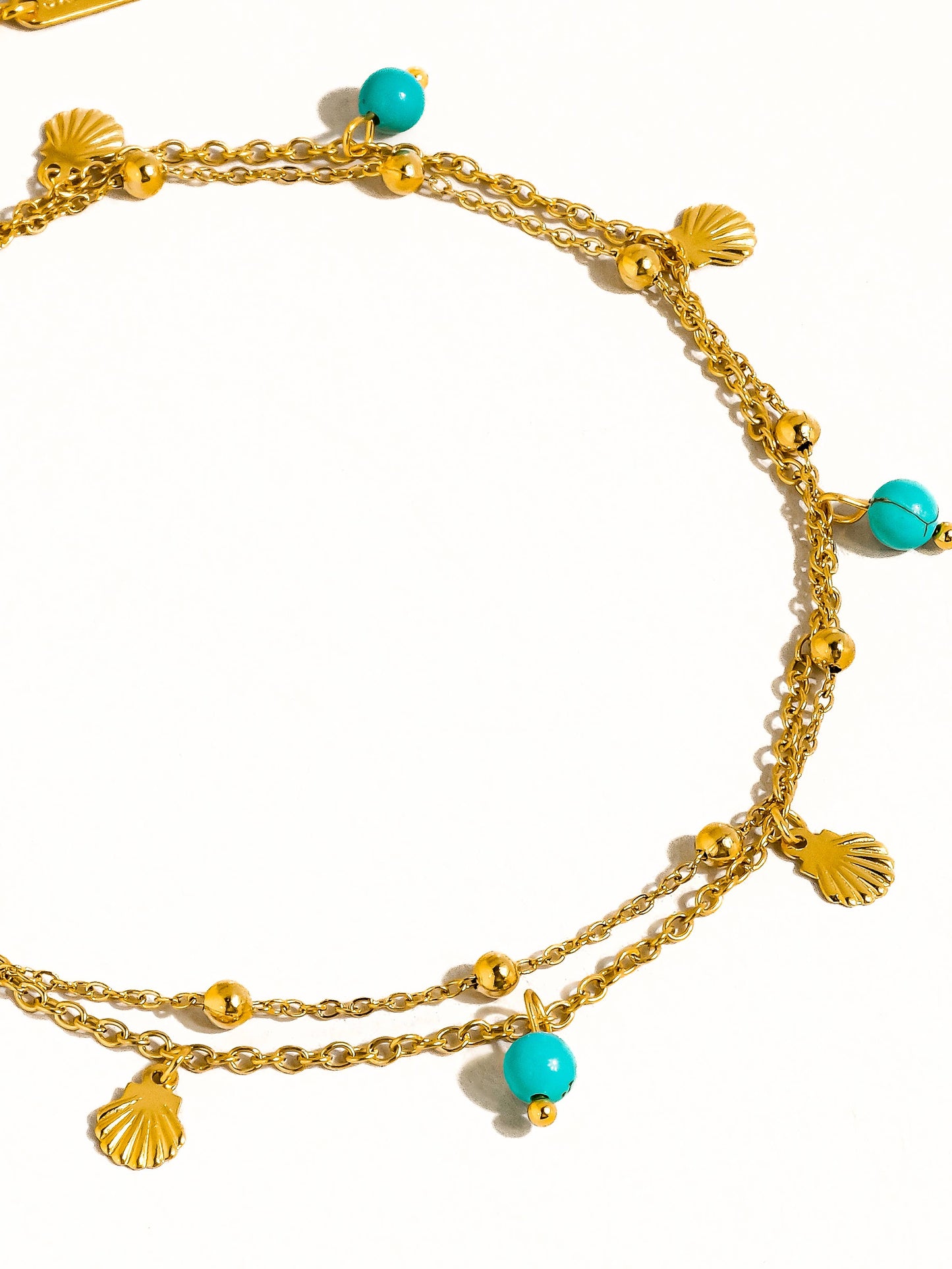 Zinnia 18K Gold Non-Tarnish Beaded Shell Charm Anklets: Blue