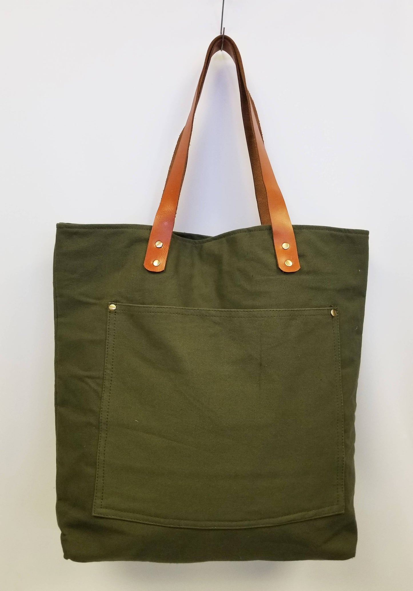 COTTON canvas tote bag LEATHER STRAP: Brown